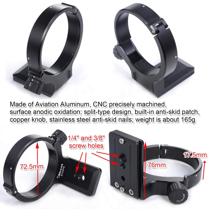 iShoot Camera Metal Lens Collar Foot Tripod Mount Ring for Sony FE 70-200mm f/4 G OSS Lens SEL70200G, Built-in ARCA Swiss Type Quick Release Plate with 1/4" and 3/8" Screw Holes - Image 3